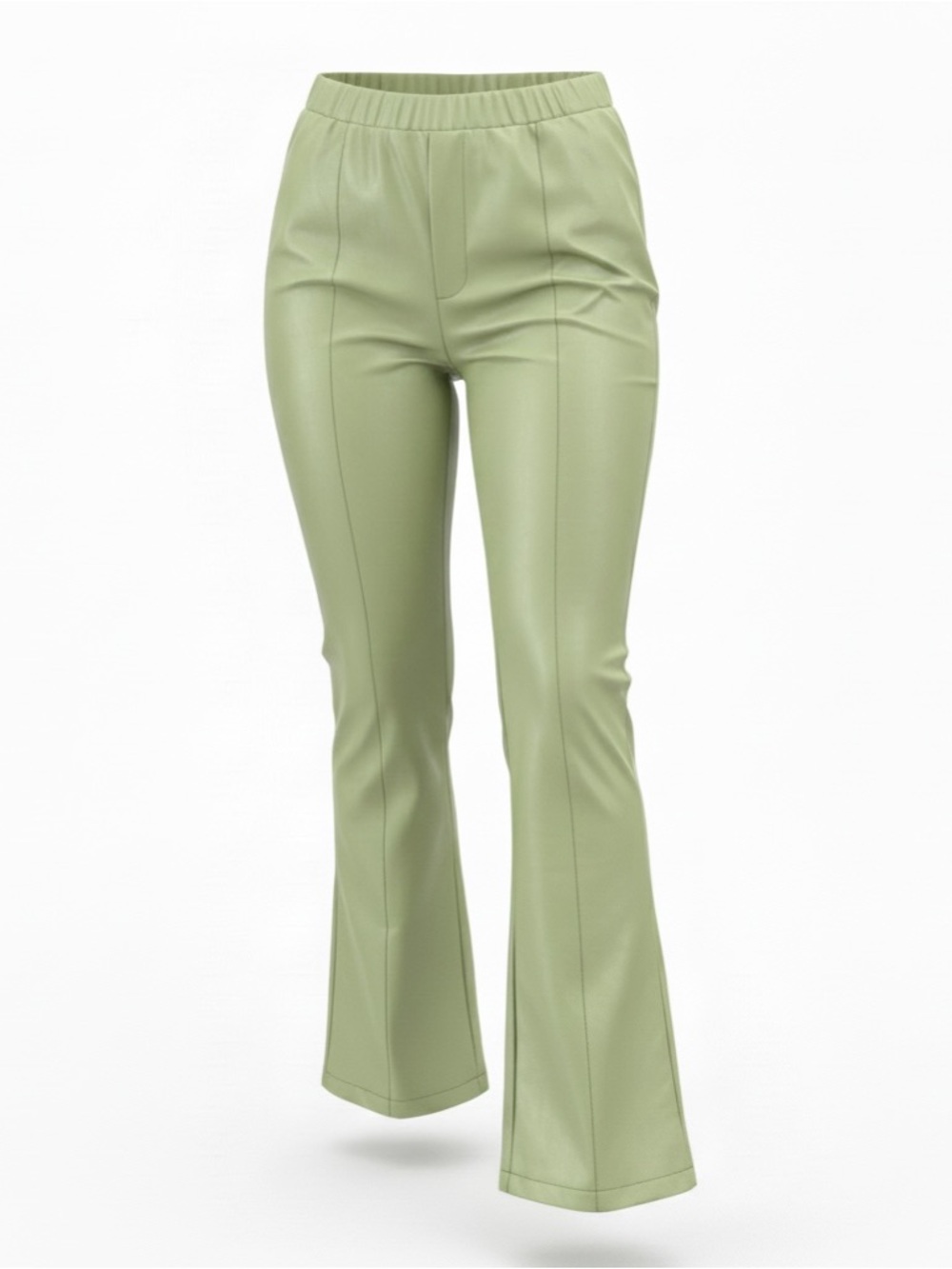 Rebellious Women's Sage Green Faux Leather Boot-Cut Pants